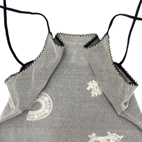 CHANEL SLEEVELESS MESH TOPS COCOMARK NO5 LACE ECRU BLACK COTTON 38 04P RTW 90287810