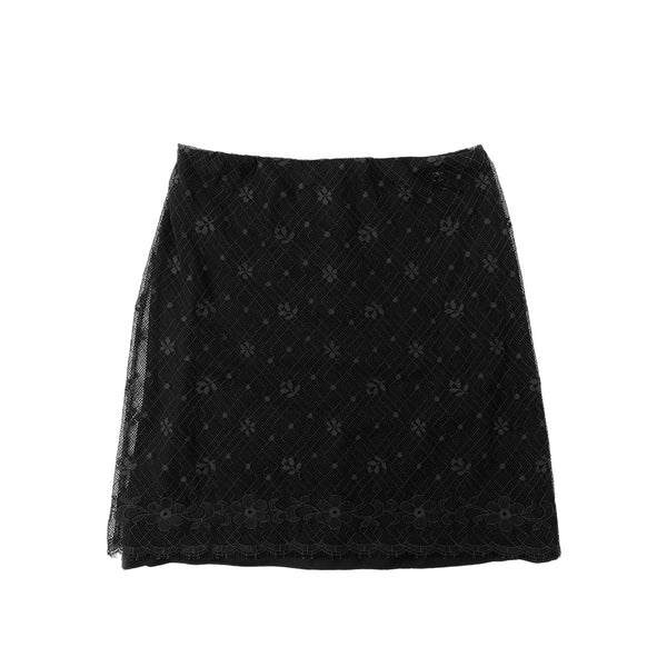 CHANEL LACE SKIRT BLACK COTTON 38 03A RTW 90287811