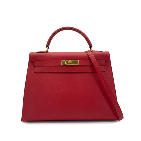 HERMES KELLY 32 SELLIER ROUGE VIF COUCHVEL HAND SHOULDER BAG □B GHW 90287877 - PURPOSE