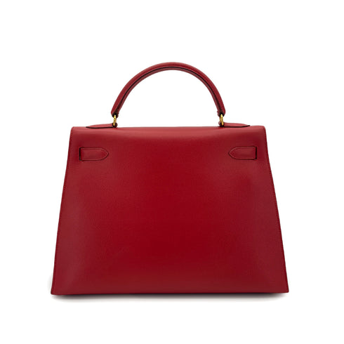 HERMES KELLY 32 SELLIER ROUGE VIF COUCHVEL HAND SHOULDER BAG □B GHW 90287877 - PURPOSE