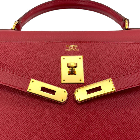 HERMES KELLY 32 SELLIER ROUGE VIF COUCHVEL HAND SHOULDER BAG □B GHW 90287877 - PURPOSE