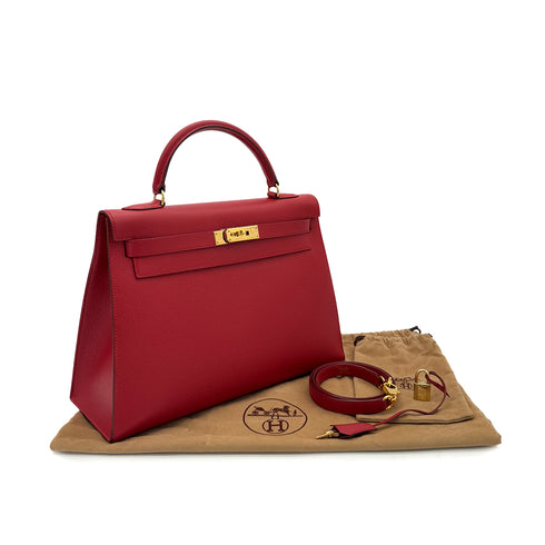 HERMES KELLY 32 SELLIER ROUGE VIF COUCHVEL HAND SHOULDER BAG □B GHW 90287877 - PURPOSE