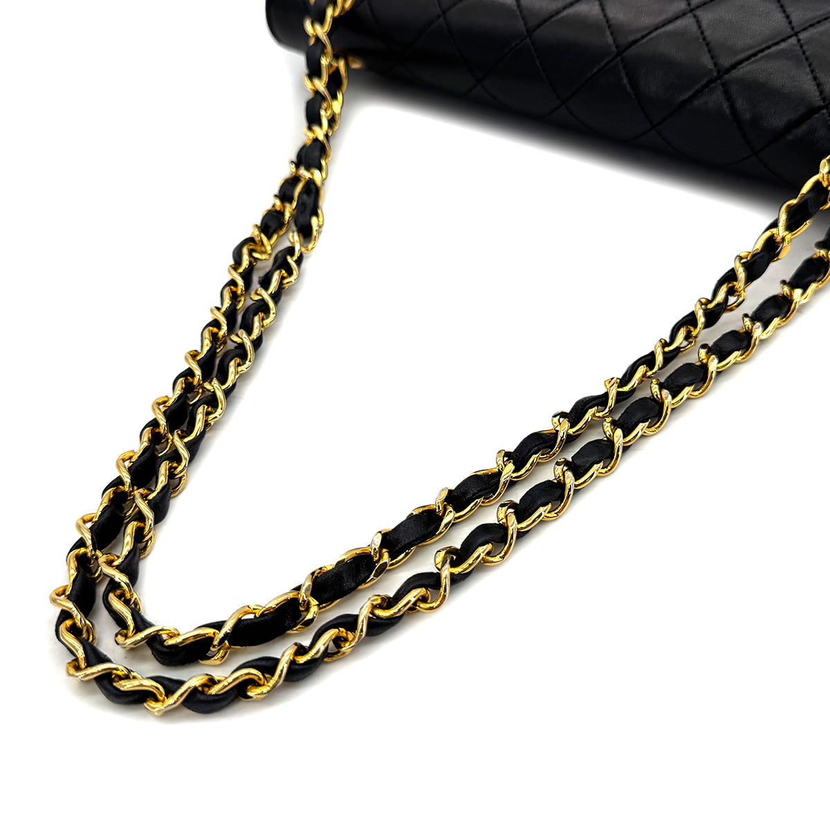 CHANEL VINTAGE CLASSIC FLAP MEDIUM CHAIN SHOULDER BAG BLACK LAMB SKIN 90287882