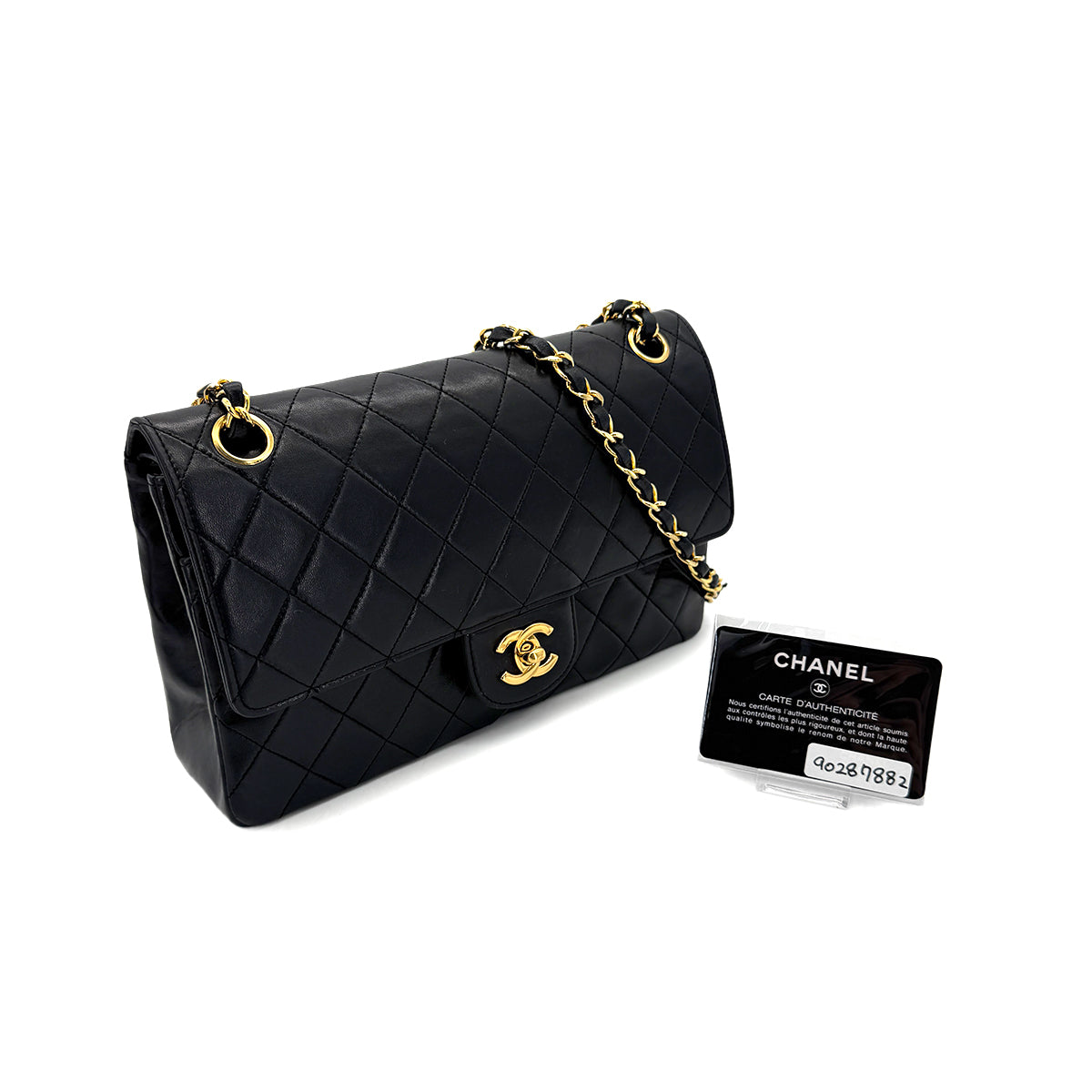 CHANEL VINTAGE CLASSIC FLAP MEDIUM CHAIN SHOULDER BAG BLACK LAMB SKIN 90287882