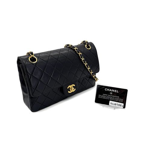 CHANEL VINTAGE CLASSIC FLAP MEDIUM CHAIN SHOULDER BAG BLACK LAMB SKIN 90287882 - PURPOSE