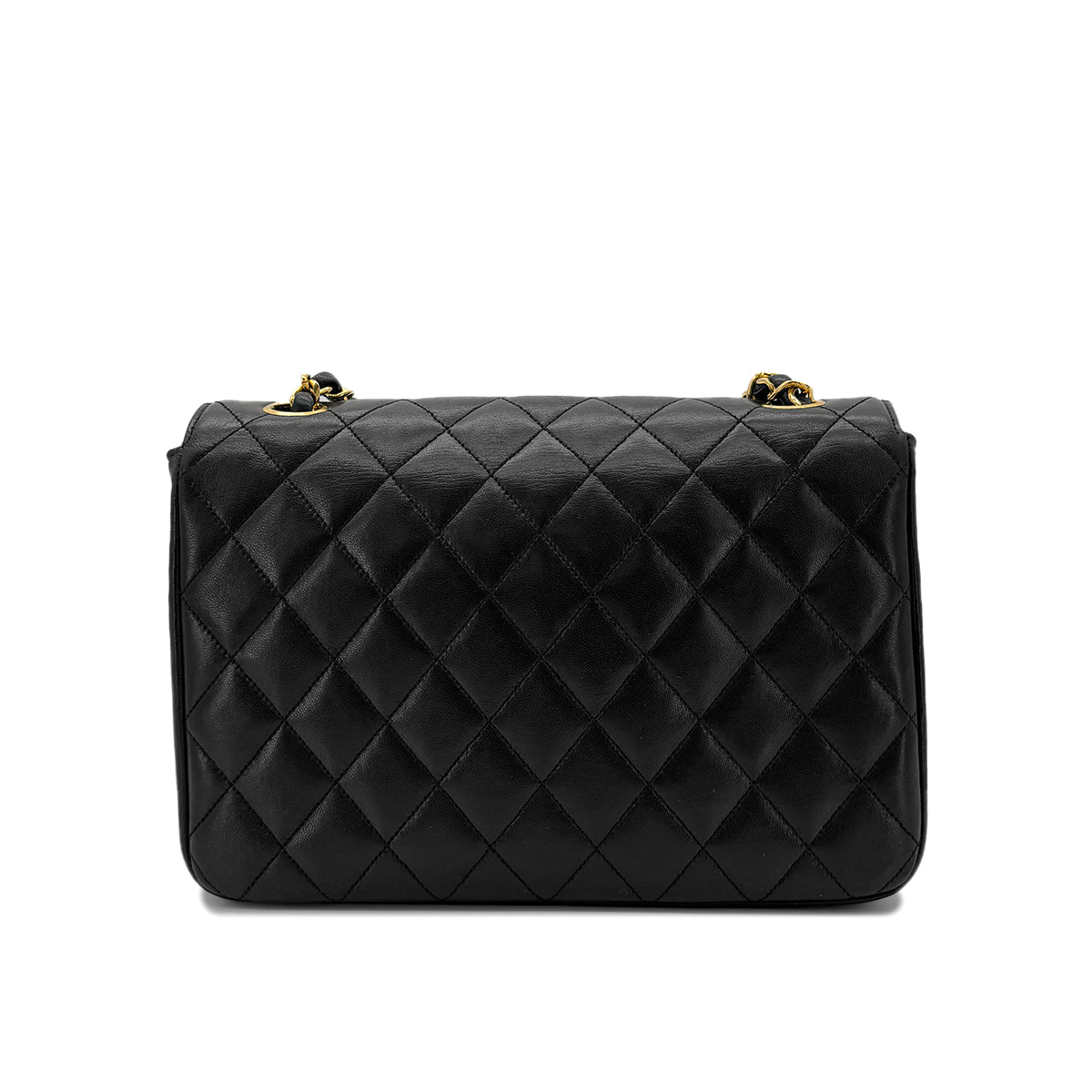 CHANEL VINTAGE MATELASSE HALF MOON CHAIN SHOULDER BAG BLACK LAMB SKIN 90287883