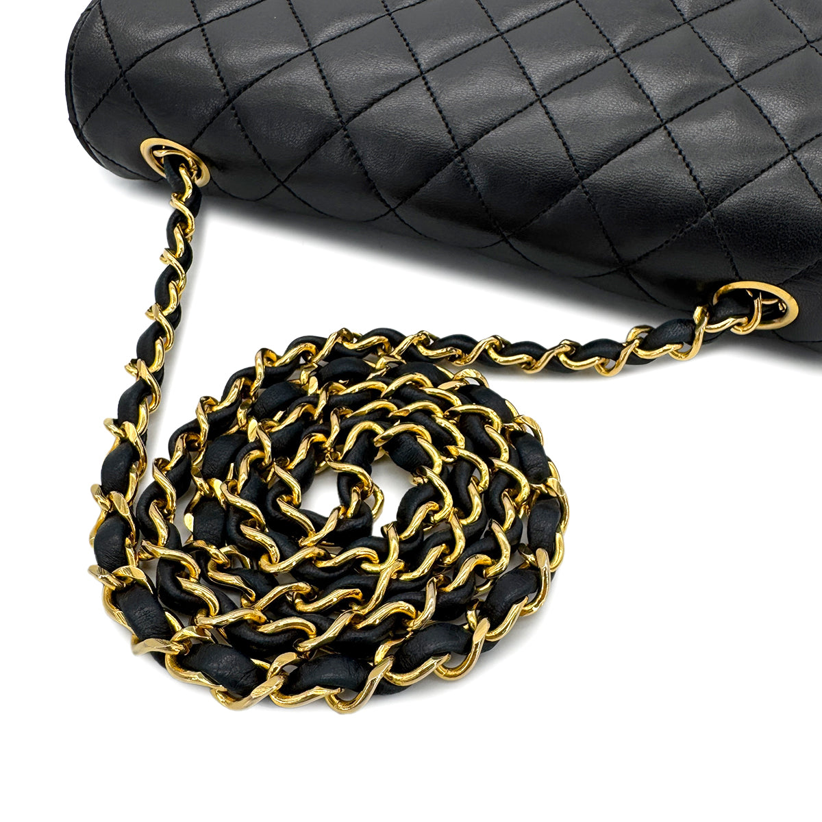 CHANEL VINTAGE MATELASSE HALF MOON CHAIN SHOULDER BAG BLACK LAMB SKIN 90287883