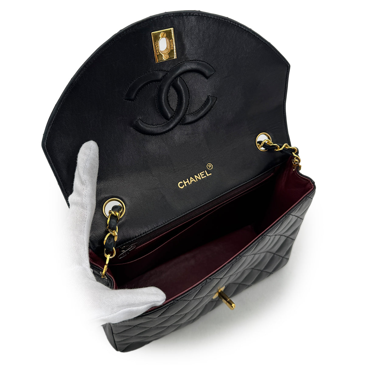 CHANEL VINTAGE MATELASSE HALF MOON CHAIN SHOULDER BAG BLACK LAMB SKIN 90287883