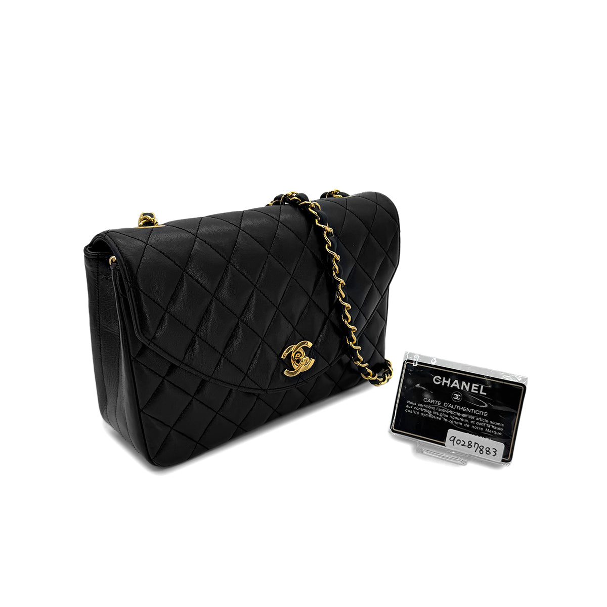 CHANEL VINTAGE MATELASSE HALF MOON CHAIN SHOULDER BAG BLACK LAMB SKIN 90287883