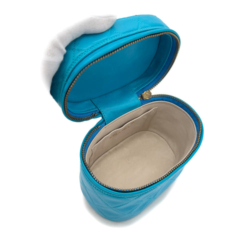 CHANEL VINTAGE VANITY CHAIN SHOULDER BAG FRINGE BLUE LAMB SKIN 90287884