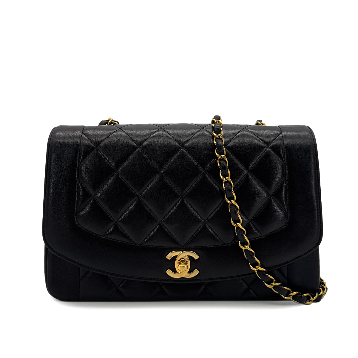 CHANEL VINTAGE DIANA MEDIUM CHAIN SHOULDER BAG BLACK LAMB SKIN 90287885