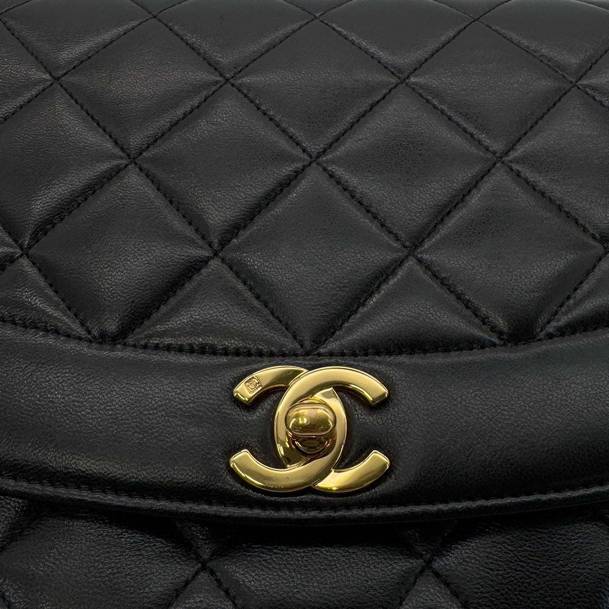 CHANEL VINTAGE DIANA MEDIUM CHAIN SHOULDER BAG BLACK LAMB SKIN 90287885