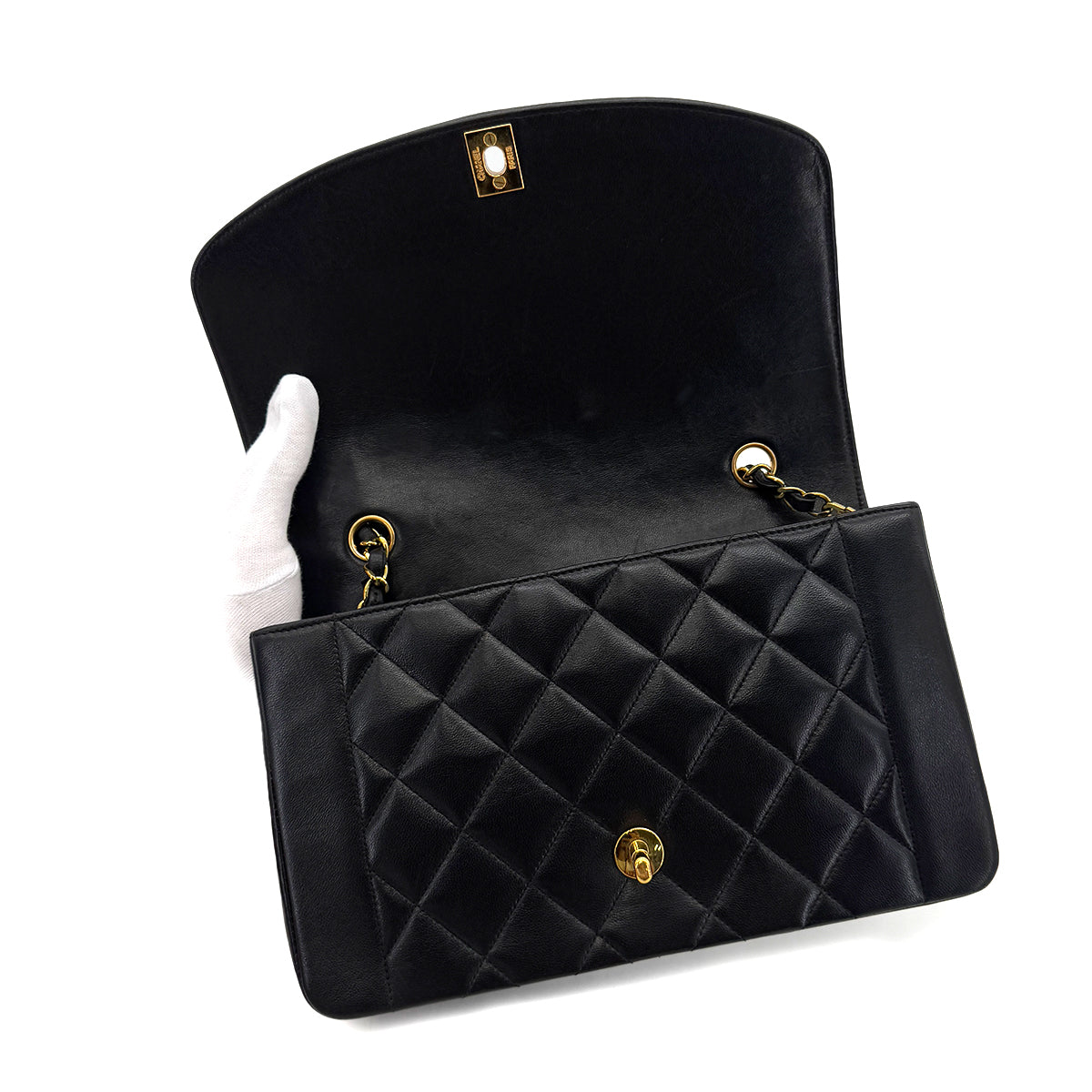 CHANEL VINTAGE DIANA MEDIUM CHAIN SHOULDER BAG BLACK LAMB SKIN 90287885