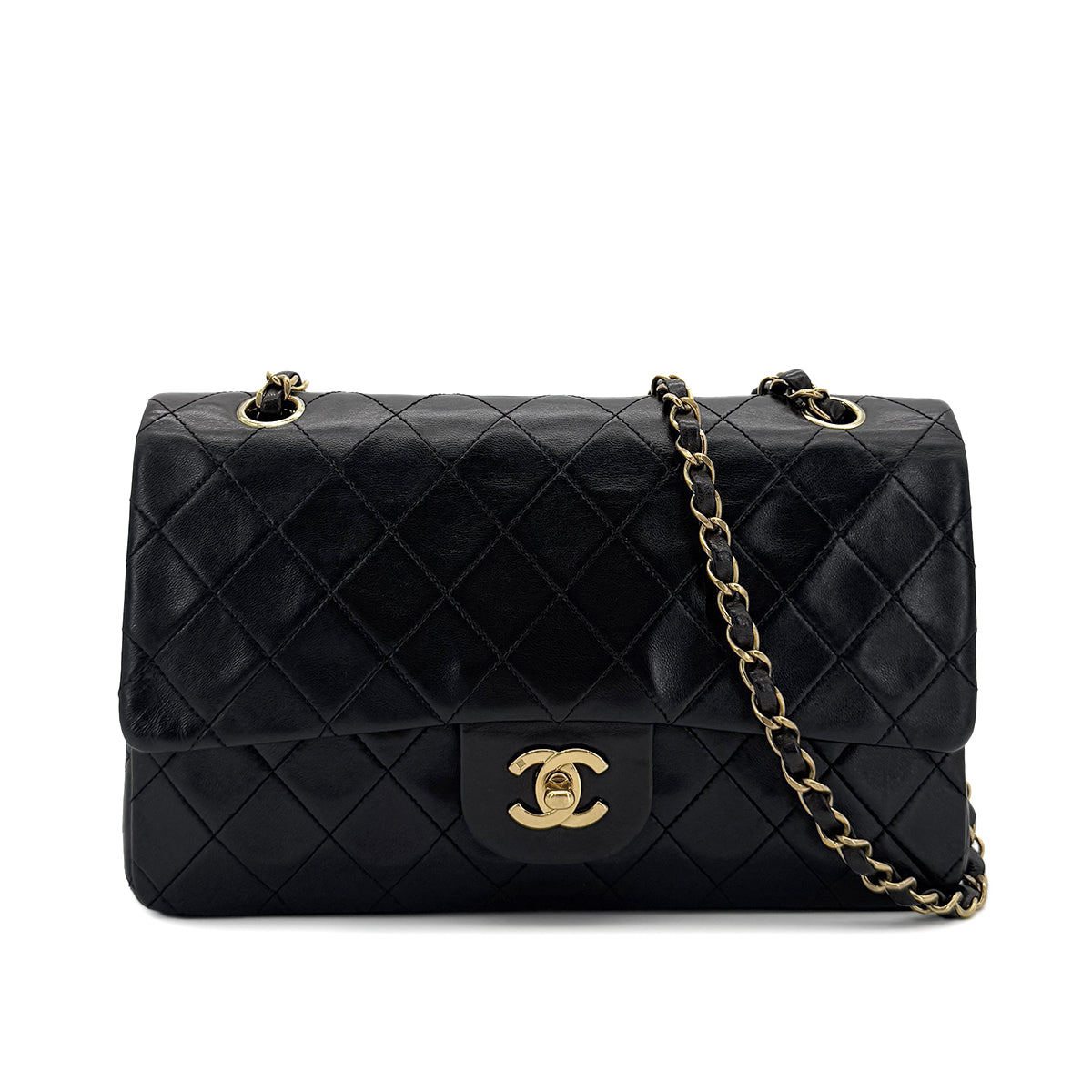 CHANEL VINTAGE CLASSIC FLAP MEDIUM CHAIN SHOULDER BAG BLACK LAMB SKIN 90287886