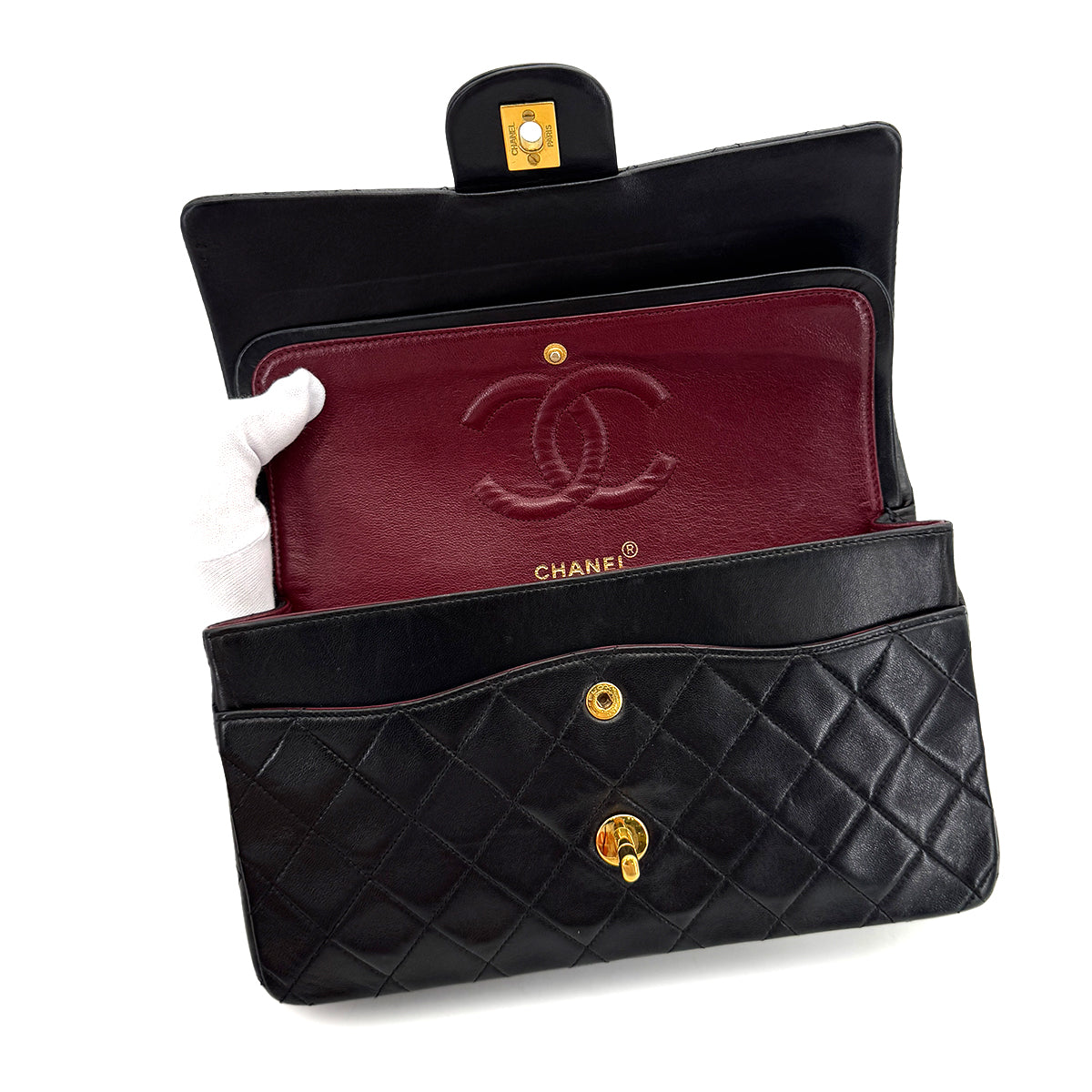 CHANEL VINTAGE CLASSIC FLAP MEDIUM CHAIN SHOULDER BAG BLACK LAMB SKIN 90287886