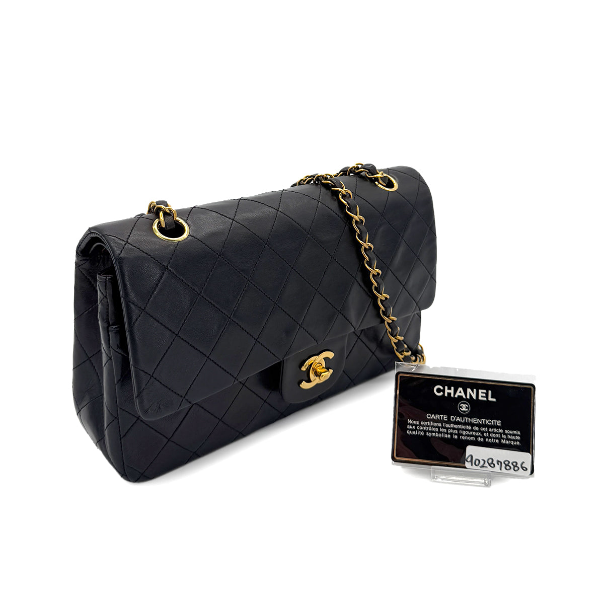 CHANEL VINTAGE CLASSIC FLAP MEDIUM CHAIN SHOULDER BAG BLACK LAMB SKIN 90287886