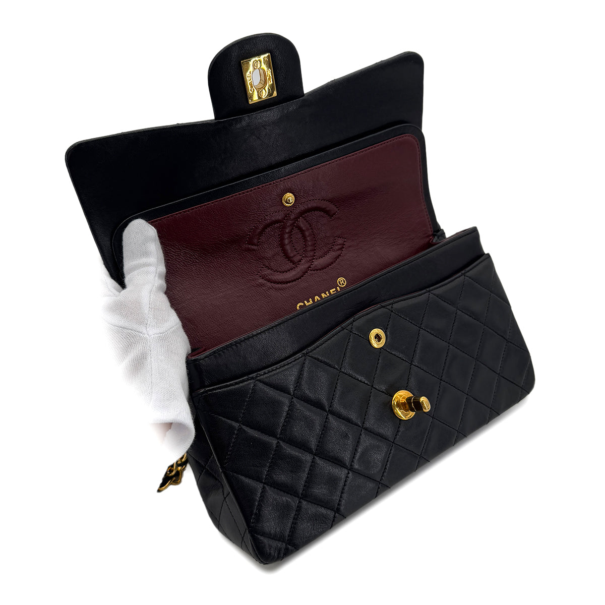 CHANEL VINTAGE CLASSIC FLAP SMALL CHAIN SHOULDER BAG BLACK LAMB SKIN 90287887