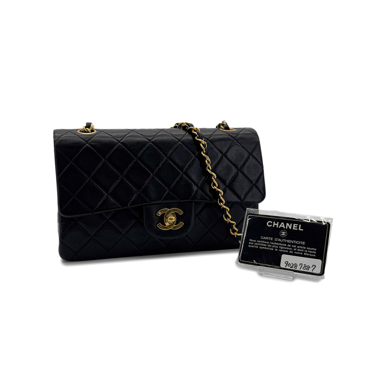 CHANEL VINTAGE CLASSIC FLAP SMALL CHAIN SHOULDER BAG BLACK LAMB SKIN 90287887