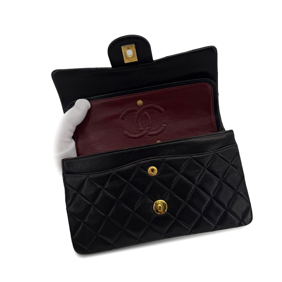 CHANEL VINTAGE CLASSIC FLAP SMALL CHAIN SHOULDER BAG BLACK LAMB SKIN 90287888