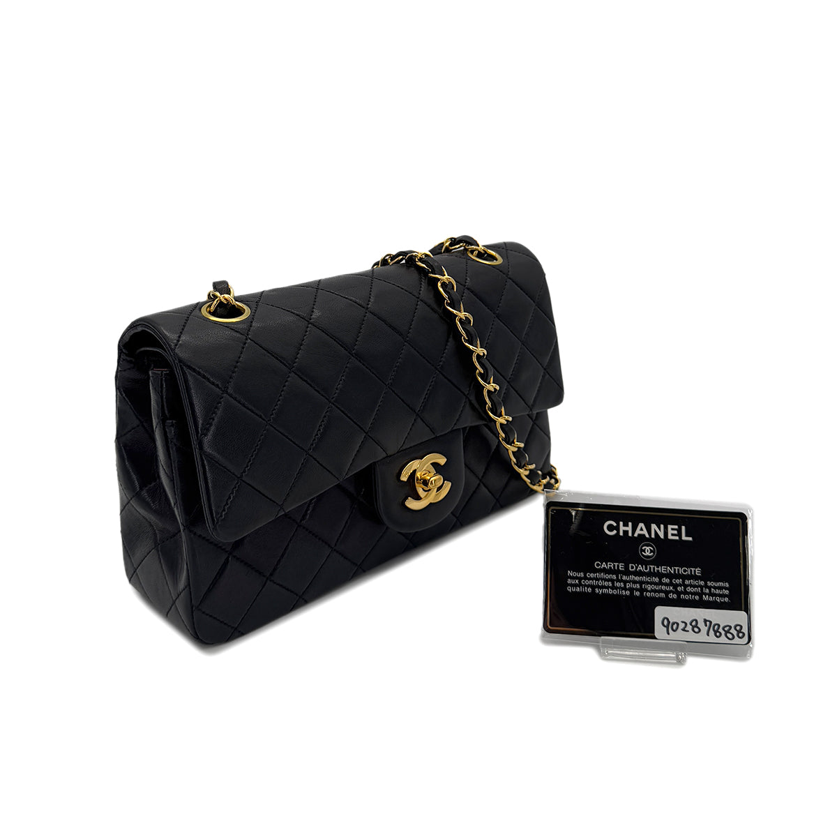 CHANEL VINTAGE CLASSIC FLAP SMALL CHAIN SHOULDER BAG BLACK LAMB SKIN 90287888