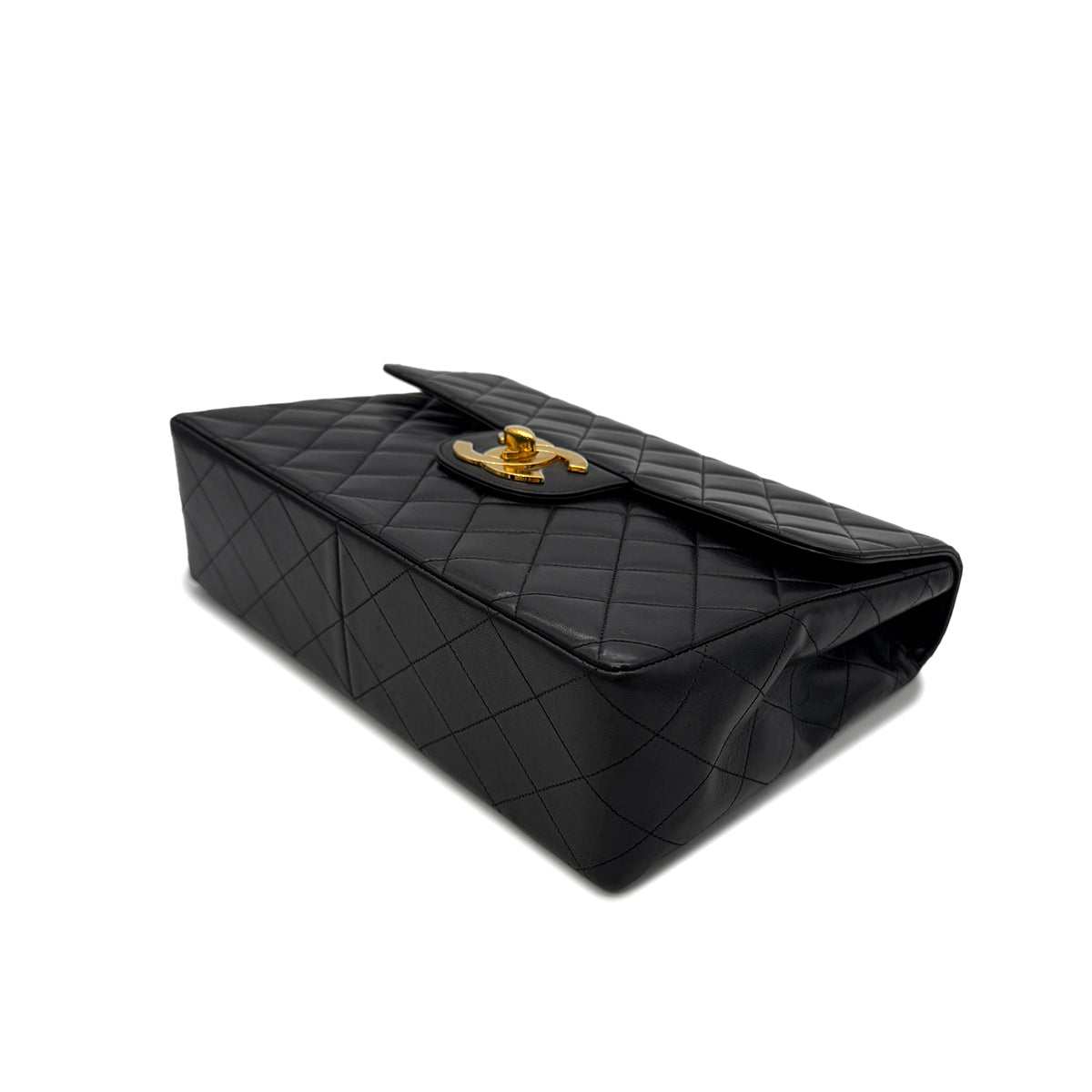 CHANEL VINTAGE JUMBO MATELASSE 30 CHAIN SHOULDER BAG BLACK LAMB SKIN 90287890