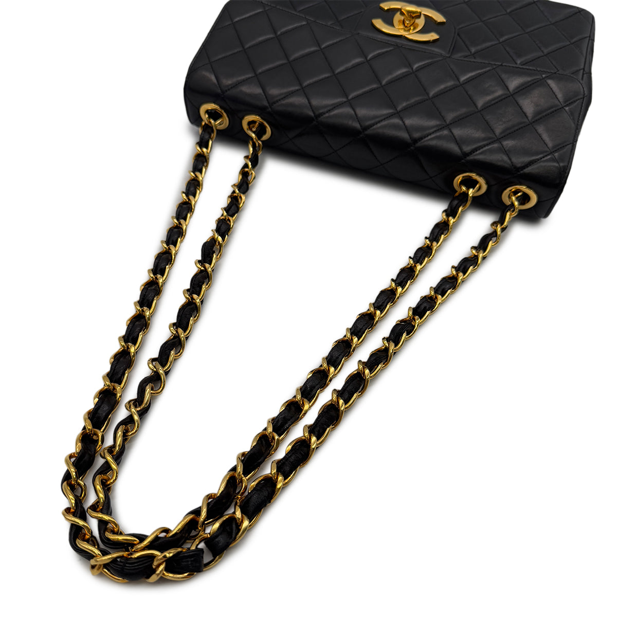 CHANEL VINTAGE JUMBO MATELASSE 30 CHAIN SHOULDER BAG BLACK LAMB SKIN 90287890