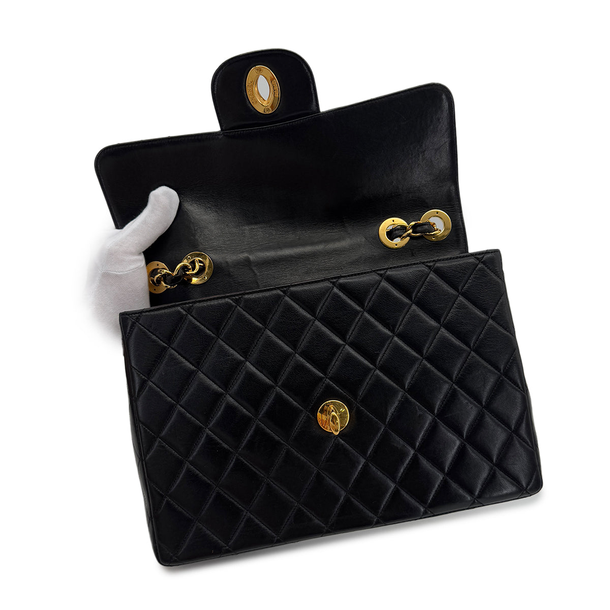 CHANEL VINTAGE JUMBO MATELASSE 30 CHAIN SHOULDER BAG BLACK LAMB SKIN 90287890