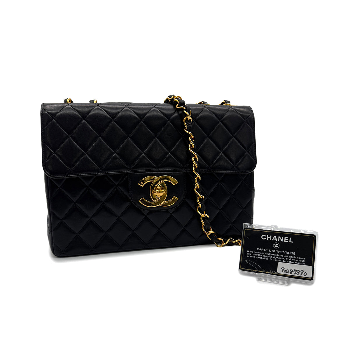 CHANEL VINTAGE JUMBO MATELASSE 30 CHAIN SHOULDER BAG BLACK LAMB SKIN 90287890