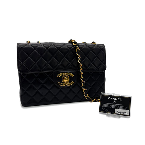 CHANEL VINTAGE JUMBO MATELASSE 30 CHAIN SHOULDER BAG BLACK LAMB SKIN 90287890 - PURPOSE