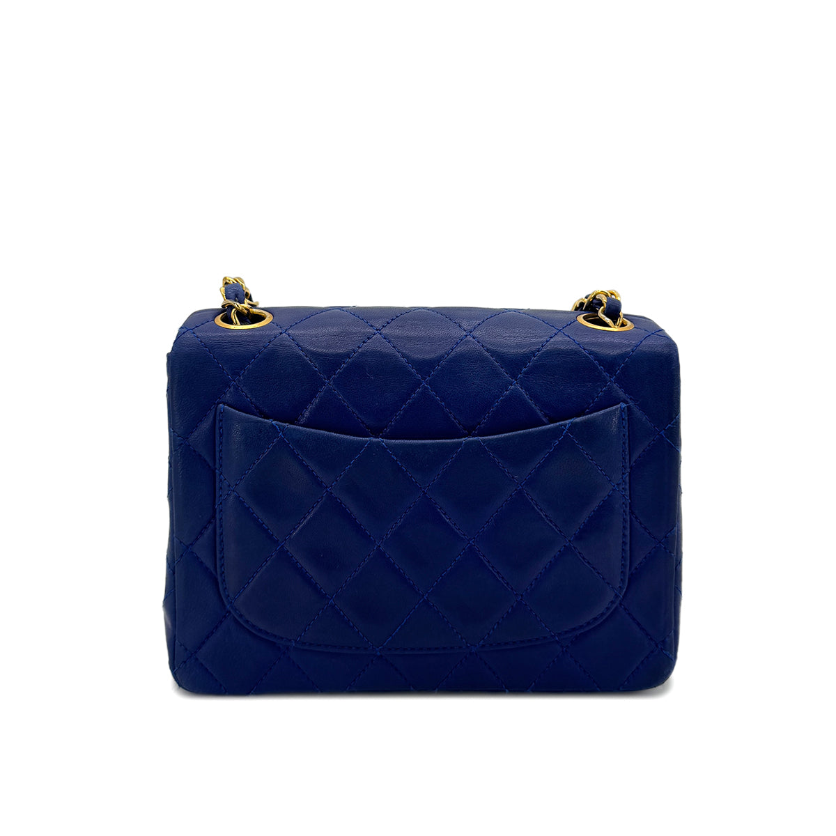 CHANEL VINTAGE MINI SQUARE 17 CHAIN SHOULDER BAG BLUE LAMB SKIN 90287892