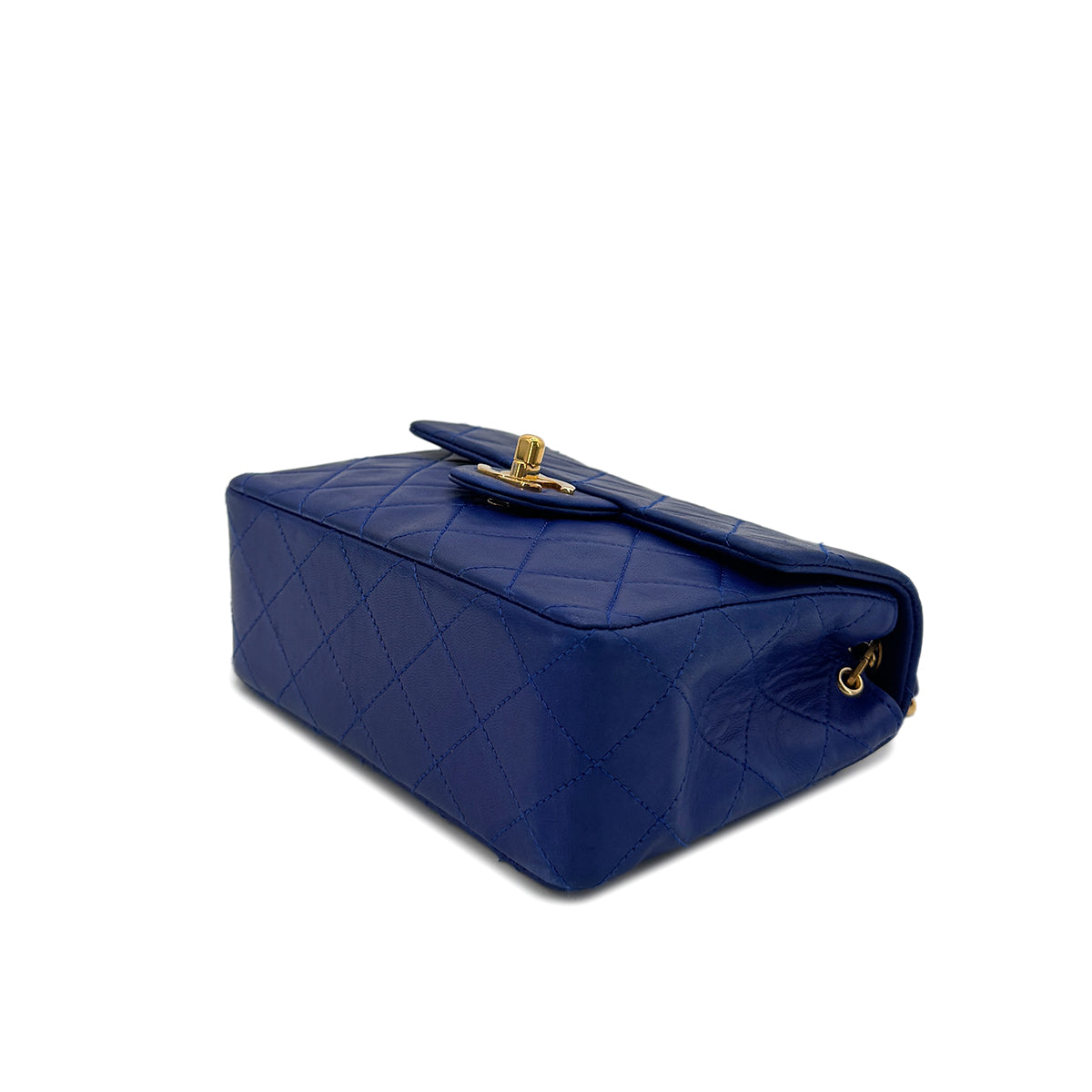 CHANEL VINTAGE MINI SQUARE 17 CHAIN SHOULDER BAG BLUE LAMB SKIN 90287892