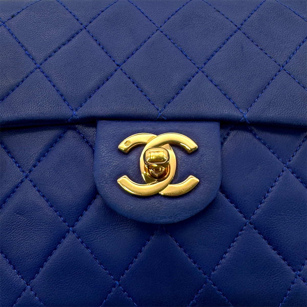 CHANEL VINTAGE MINI SQUARE 17 CHAIN SHOULDER BAG BLUE LAMB SKIN 90287892