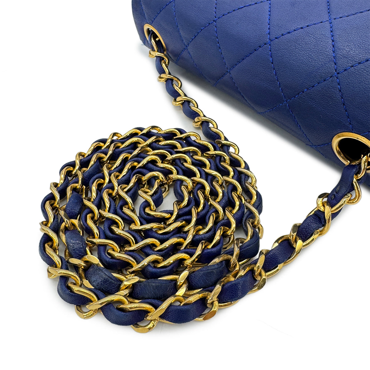 CHANEL VINTAGE MINI SQUARE 17 CHAIN SHOULDER BAG BLUE LAMB SKIN 90287892