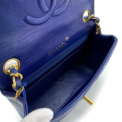 CHANEL VINTAGE MINI SQUARE 17 CHAIN SHOULDER BAG BLUE LAMB SKIN 90287892 - PURPOSE