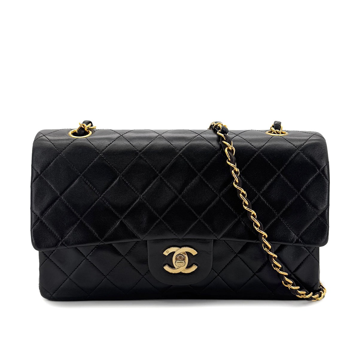 CHANEL VINTAGE CLASSIC FLAP MEDIUM CHAIN SHOULDER BAG BLACK LAMB SKIN 90287893