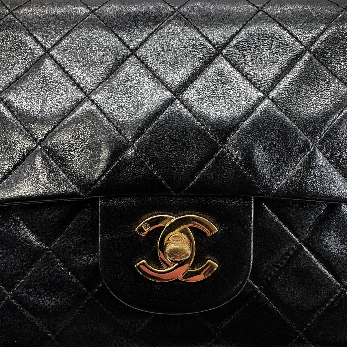 CHANEL VINTAGE CLASSIC FLAP MEDIUM CHAIN SHOULDER BAG BLACK LAMB SKIN 90287893