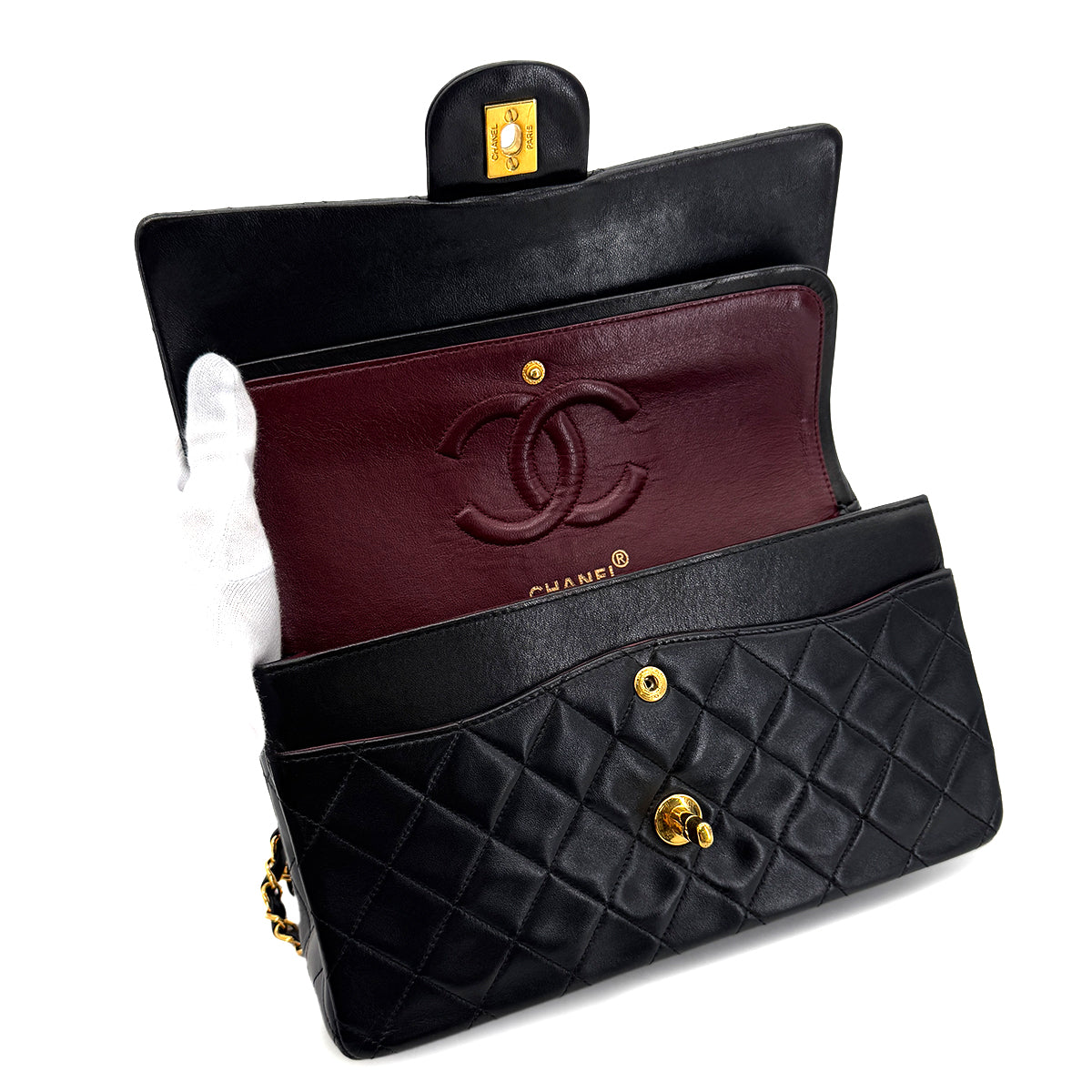 CHANEL VINTAGE CLASSIC FLAP MEDIUM CHAIN SHOULDER BAG BLACK LAMB SKIN 90287893