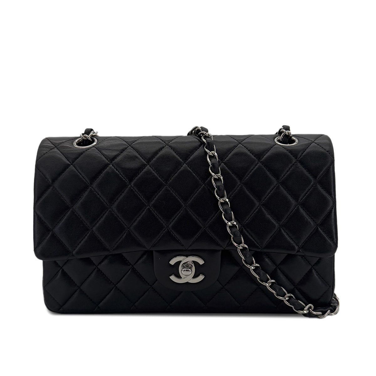 CHANEL VINTAGE CLASSIC FLAP MEDIUM CHAIN SHOULDER BAG BLACK LAMB SKIN 90287894