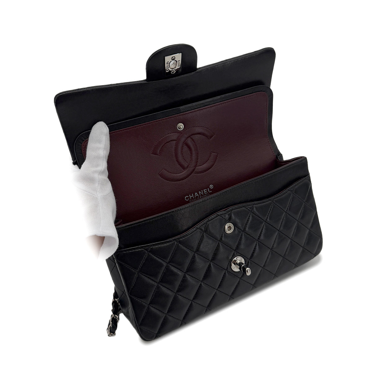CHANEL VINTAGE CLASSIC FLAP MEDIUM CHAIN SHOULDER BAG BLACK LAMB SKIN 90287894