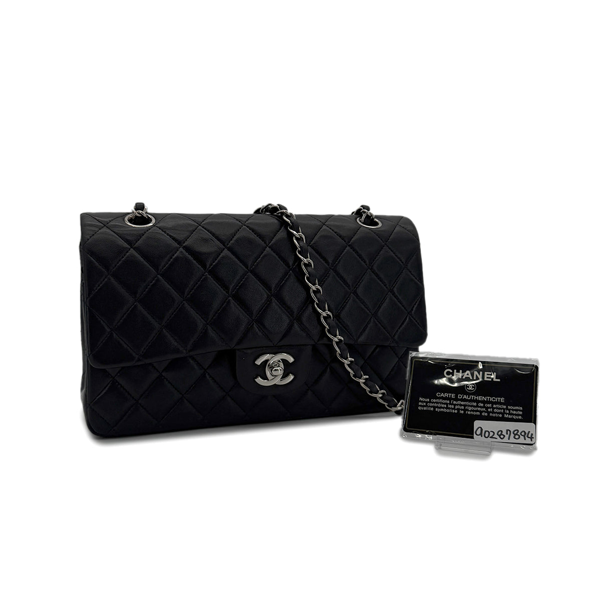 CHANEL VINTAGE CLASSIC FLAP MEDIUM CHAIN SHOULDER BAG BLACK LAMB SKIN 90287894