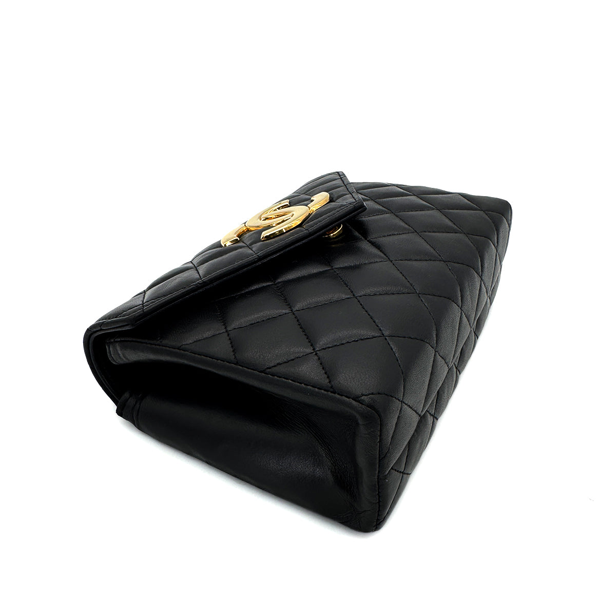 CHANEL VINTAGE MATELASSE BIG COCO CHAIN SHOULDER BAG BLACK LAMB SKIN 90287895
