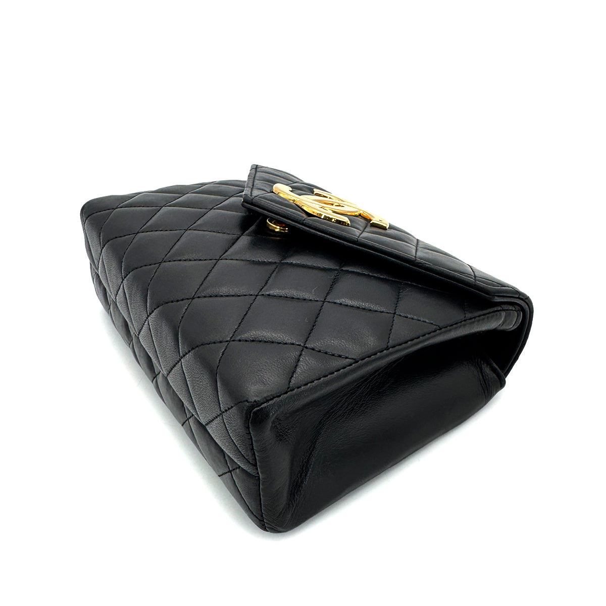CHANEL VINTAGE MATELASSE BIG COCO CHAIN SHOULDER BAG BLACK LAMB SKIN 90287895