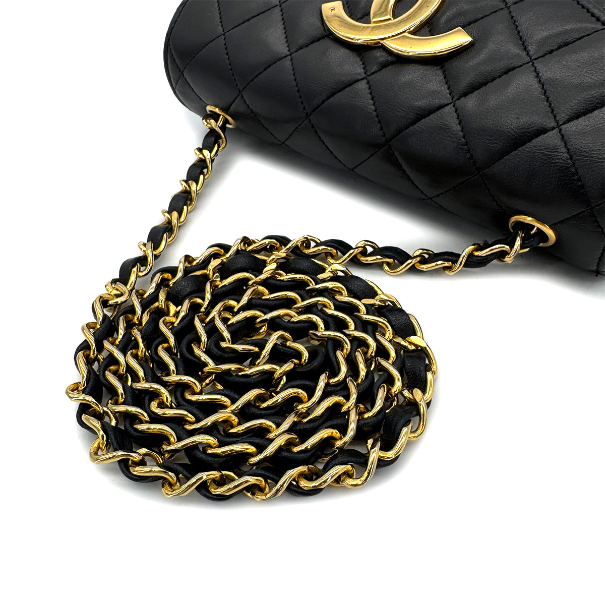 CHANEL VINTAGE MATELASSE BIG COCO CHAIN SHOULDER BAG BLACK LAMB SKIN 90287895