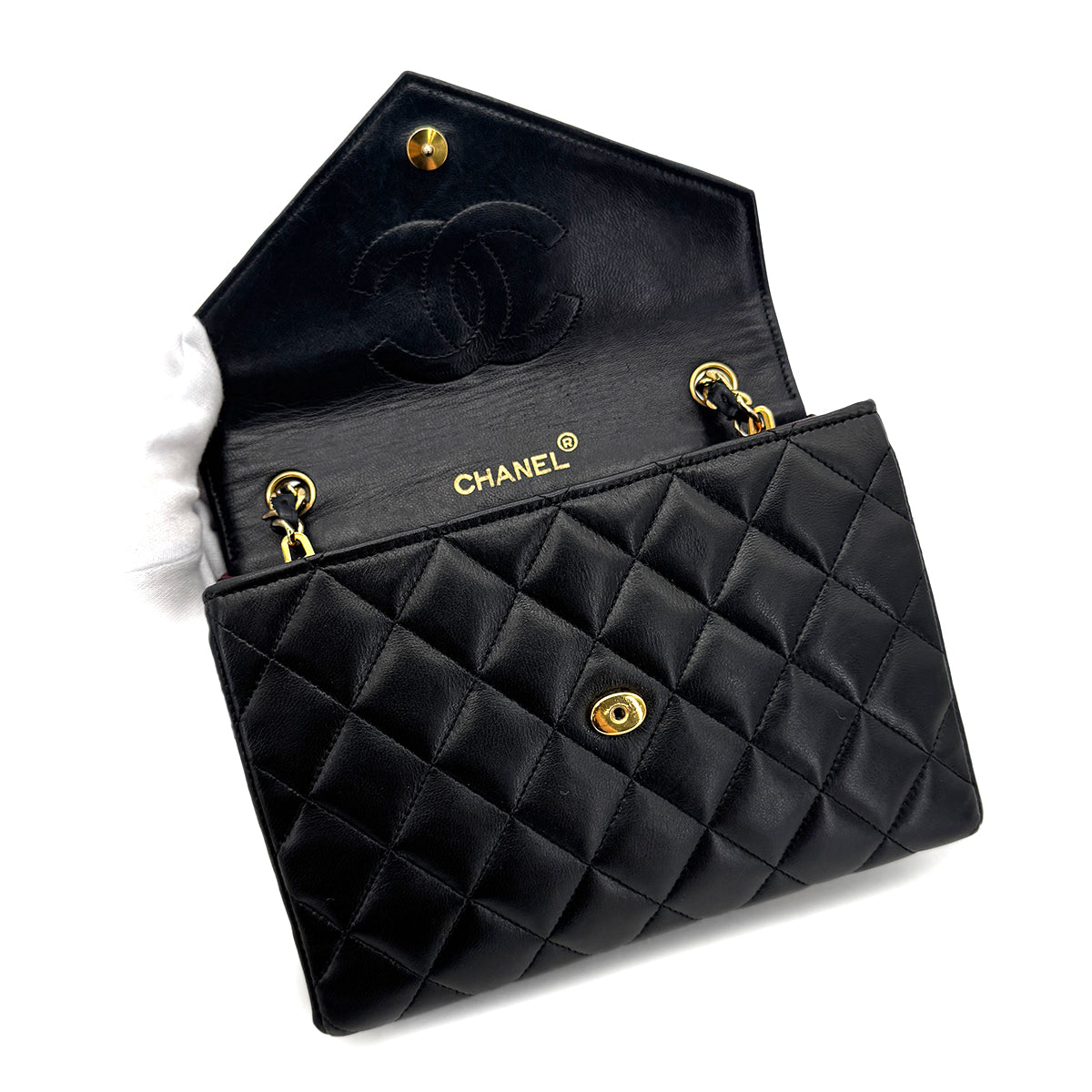 CHANEL VINTAGE MATELASSE BIG COCO CHAIN SHOULDER BAG BLACK LAMB SKIN 90287895