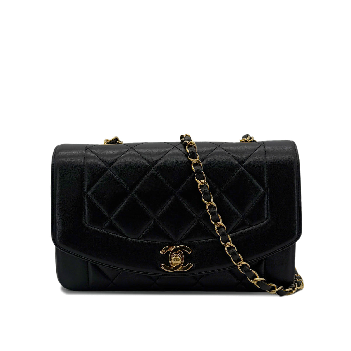 CHANEL VINTAGE DIANA SMALL CHAIN SHOULDER BAG BLACK LAMB SKIN 90287897