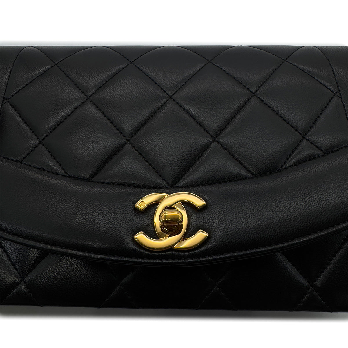 CHANEL VINTAGE DIANA SMALL CHAIN SHOULDER BAG BLACK LAMB SKIN 90287897