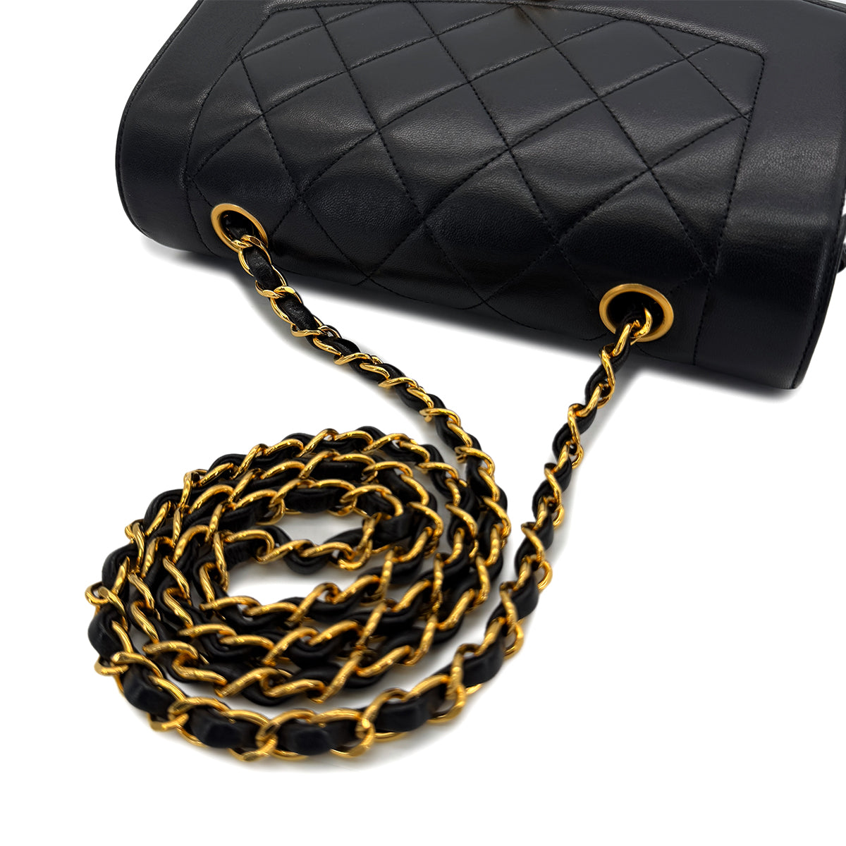 CHANEL VINTAGE DIANA SMALL CHAIN SHOULDER BAG BLACK LAMB SKIN 90287897
