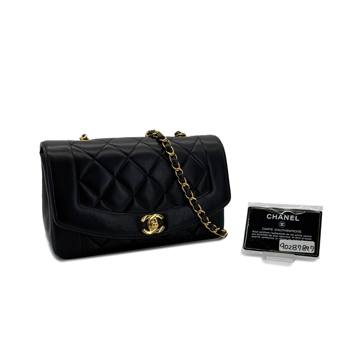 CHANEL VINTAGE DIANA SMALL CHAIN SHOULDER BAG BLACK LAMB SKIN 90287897