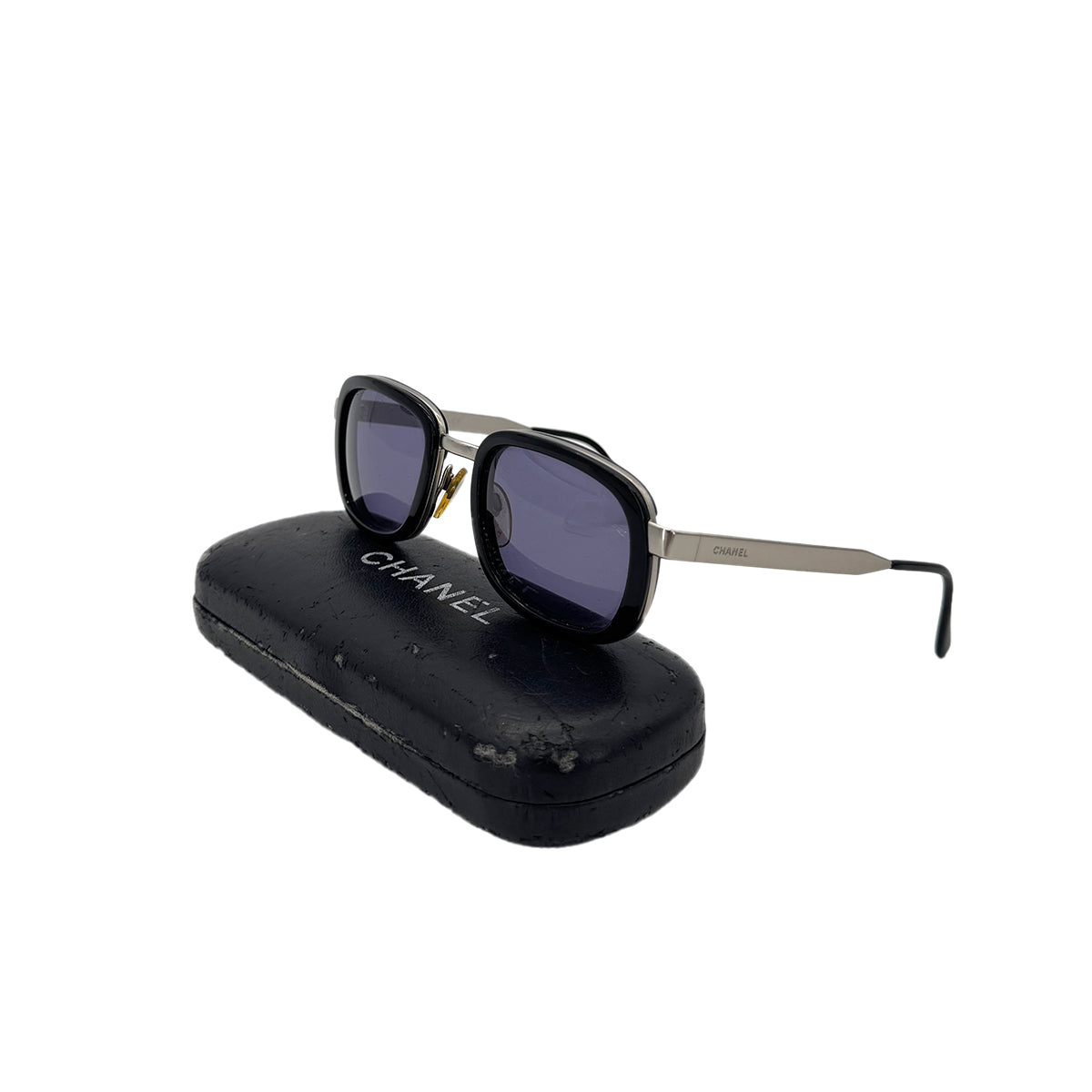 CHANEL VINTAGE SUNGLASSES LOGO BLACK SILVER EYEWEAR 90287906