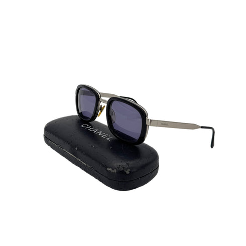 CHANEL VINTAGE SUNGLASSES LOGO BLACK SILVER EYEWEAR 90287906 - PURPOSE